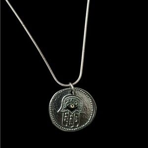 Silver Hamsa hand and evil eye pendant necklace